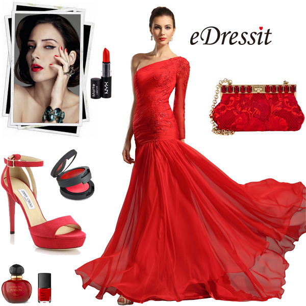red prom dress with shoes